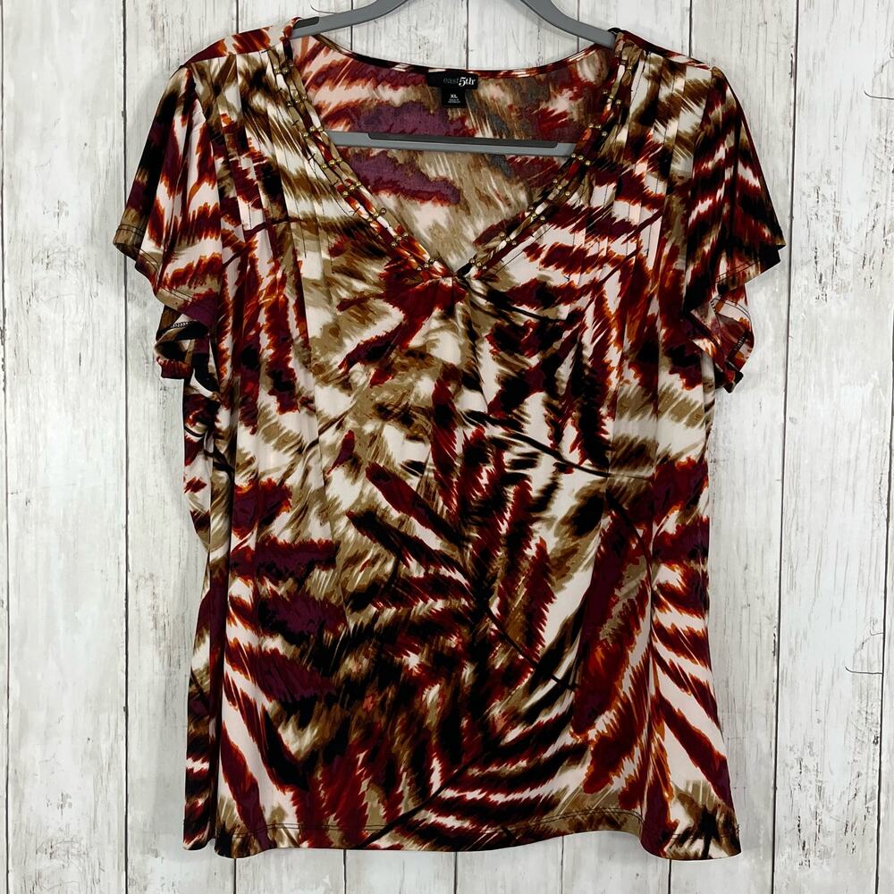 East 5th Short Sleeve V-Neck Feathered Stretchy Shirt XL